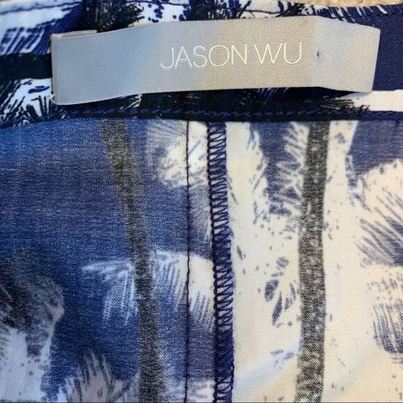 JASON Wu NWOT Blue black white floral pleated A-line knee length skirt Sz 4 - Picture 7 of 12